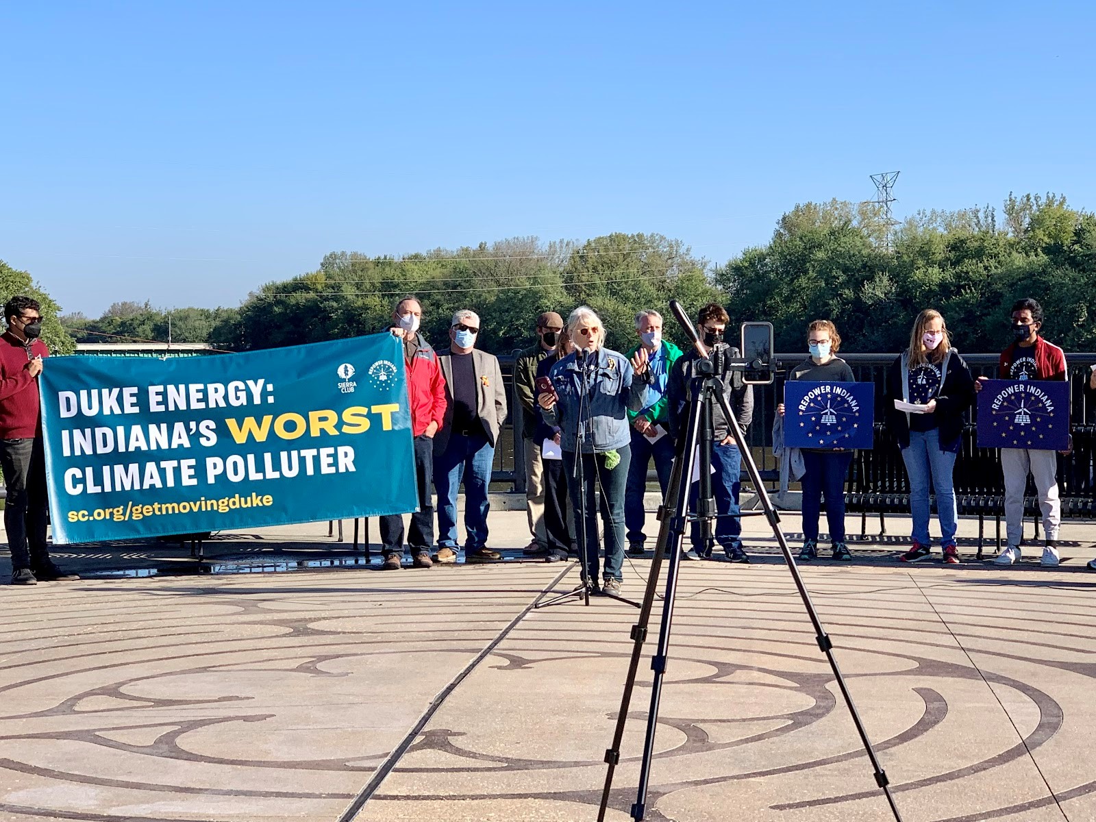 Susan Schechter of Lafayette and residents gather for the Get Moving Duke press conference at the Pedestrian Bridge